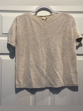 Eileen Fisher oatmeal beige knit linen cotton blend short sleeve boxy top sz XS
